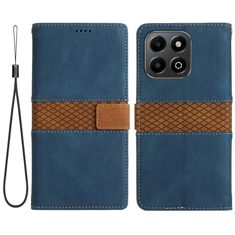 For Honor X6b 4G Leather Case Grid Splicing Stand Wallet Phone Cover