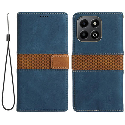 For Honor X6b 4G Leather Case Grid Splicing Stand Wallet Phone Cover