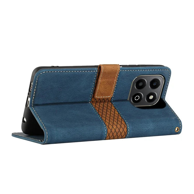 For Honor X6b 4G Leather Case Grid Splicing Stand Wallet Phone Cover