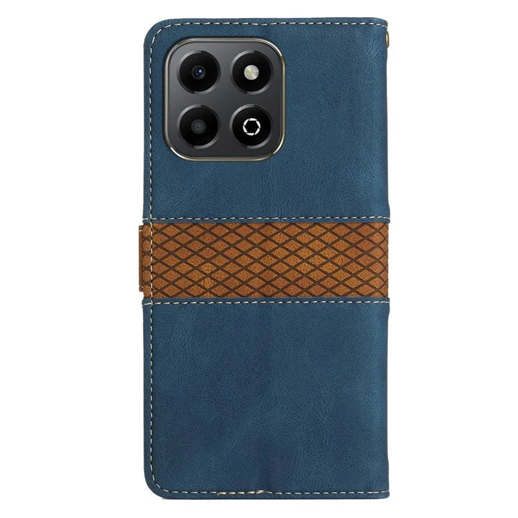 For Honor X6b 4G Leather Case Grid Splicing Stand Wallet Phone Cover