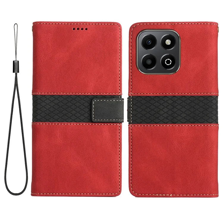 For Honor X6b 4G Leather Case Grid Splicing Stand Wallet Phone Cover