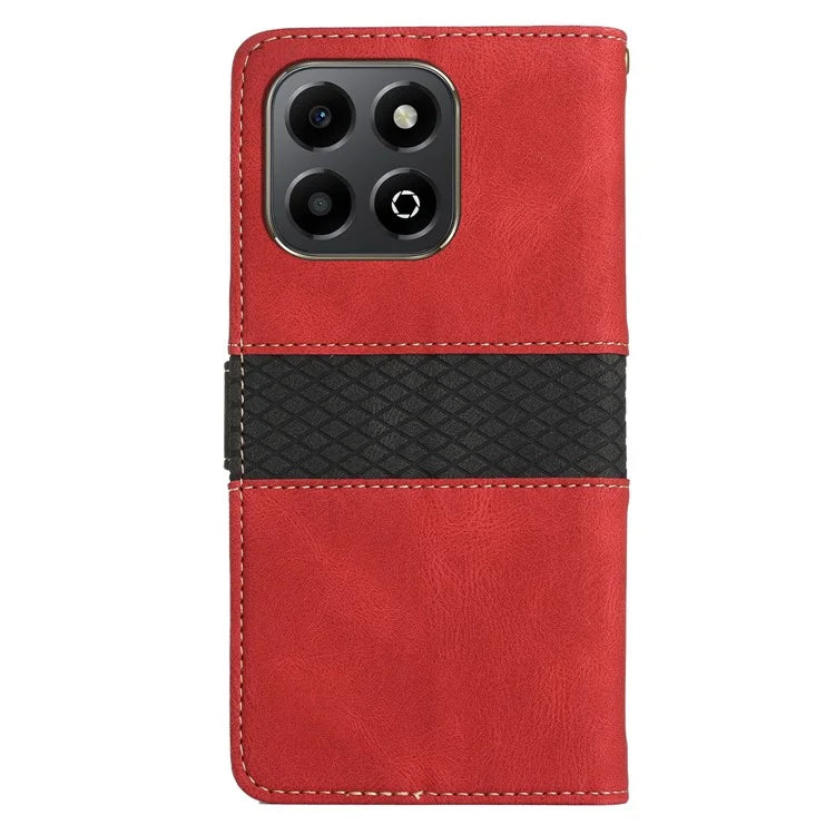 For Honor X6b 4G Leather Case Grid Splicing Stand Wallet Phone Cover