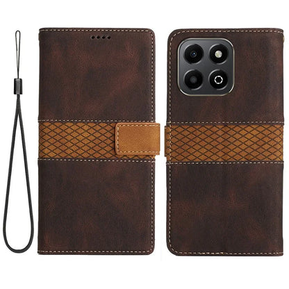 For Honor X6b 4G Leather Case Grid Splicing Stand Wallet Phone Cover