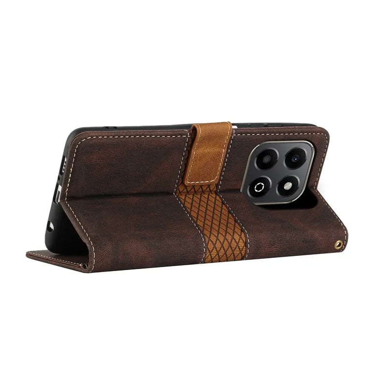 For Honor X6b 4G Leather Case Grid Splicing Stand Wallet Phone Cover