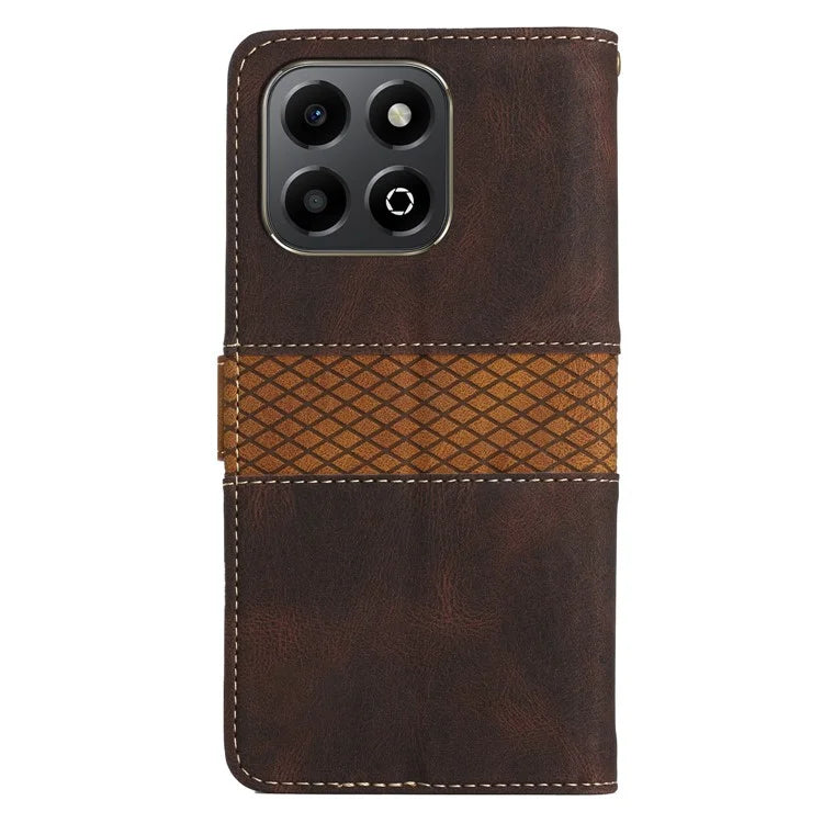For Honor X6b 4G Leather Case Grid Splicing Stand Wallet Phone Cover