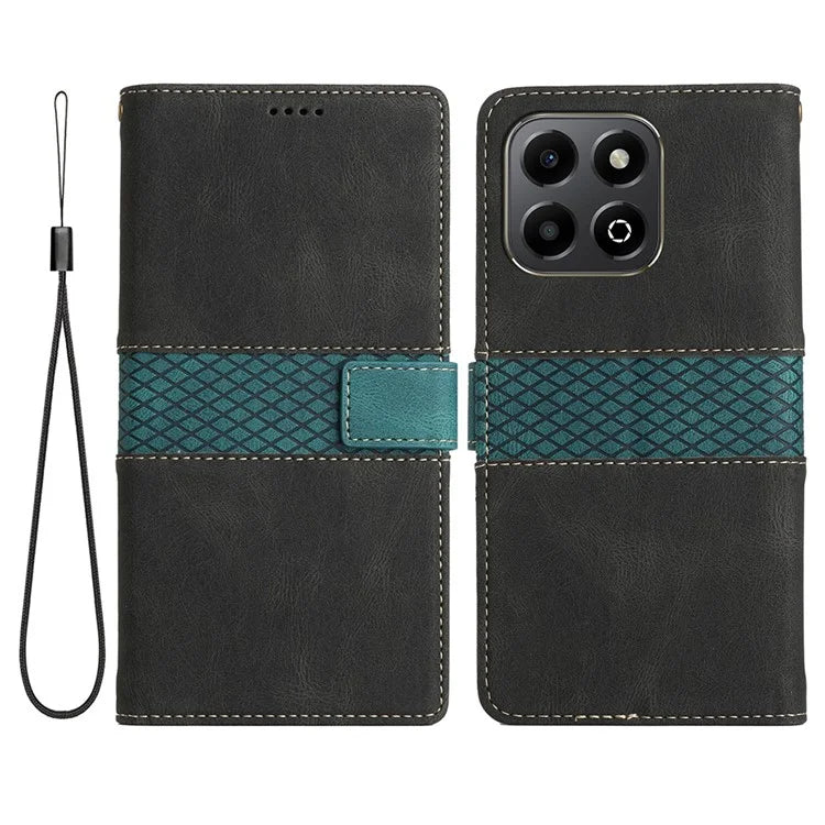 For Honor X6b 4G Leather Case Grid Splicing Stand Wallet Phone Cover