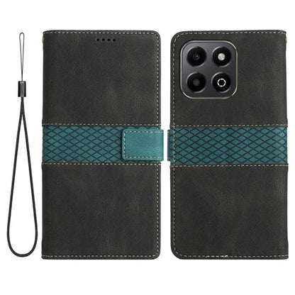 For Honor X6b 4G Leather Case Grid Splicing Stand Wallet Phone Cover