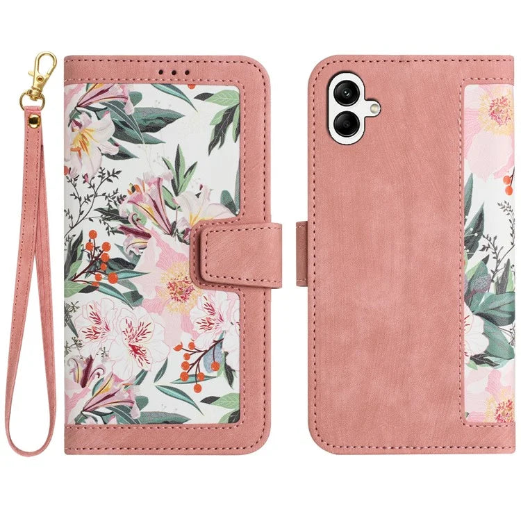 For Samsung Galaxy A06 Case PU Leather Floral Phone Cover with Card Slots