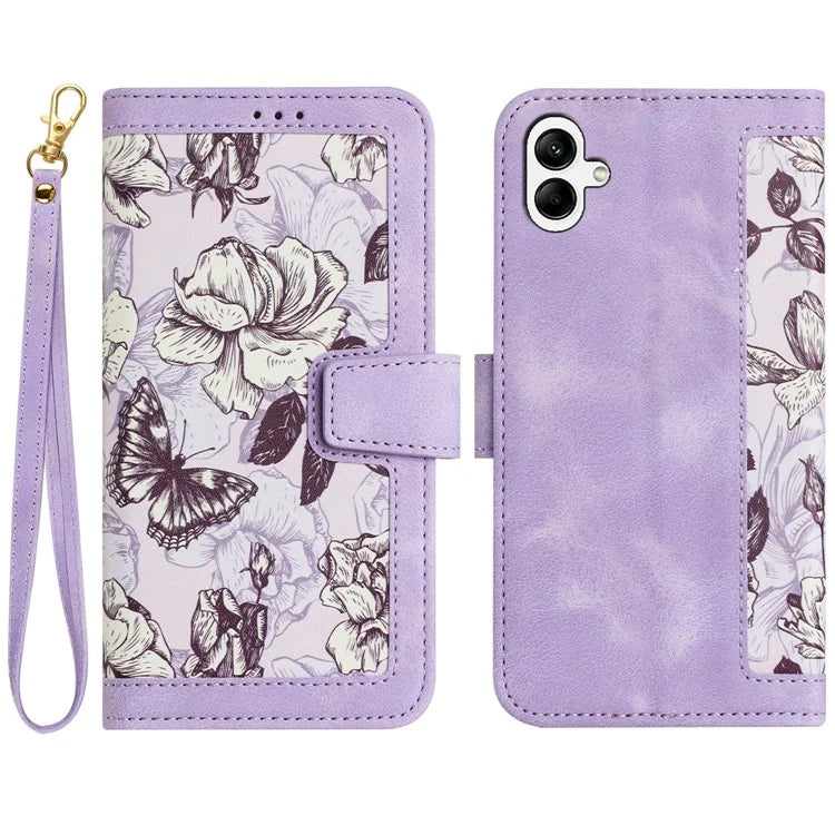 For Samsung Galaxy A06 Case PU Leather Floral Phone Cover with Card Slots