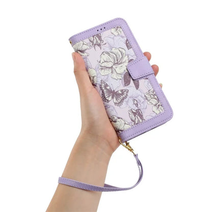 For Samsung Galaxy A06 Case PU Leather Floral Phone Cover with Card Slots