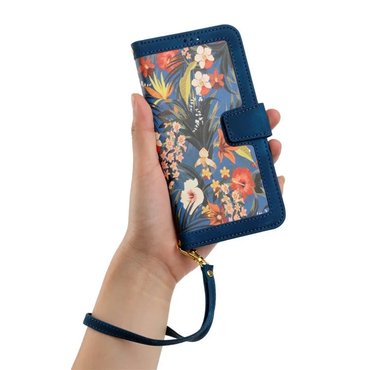 For Samsung Galaxy A06 Case PU Leather Floral Phone Cover with Card Slots