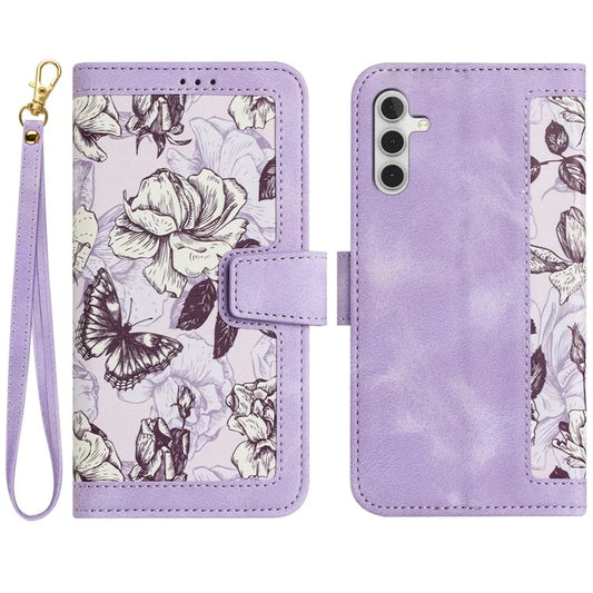 For Samsung Galaxy S24 FE Case PU Leather Floral Phone Cover with Card Slots