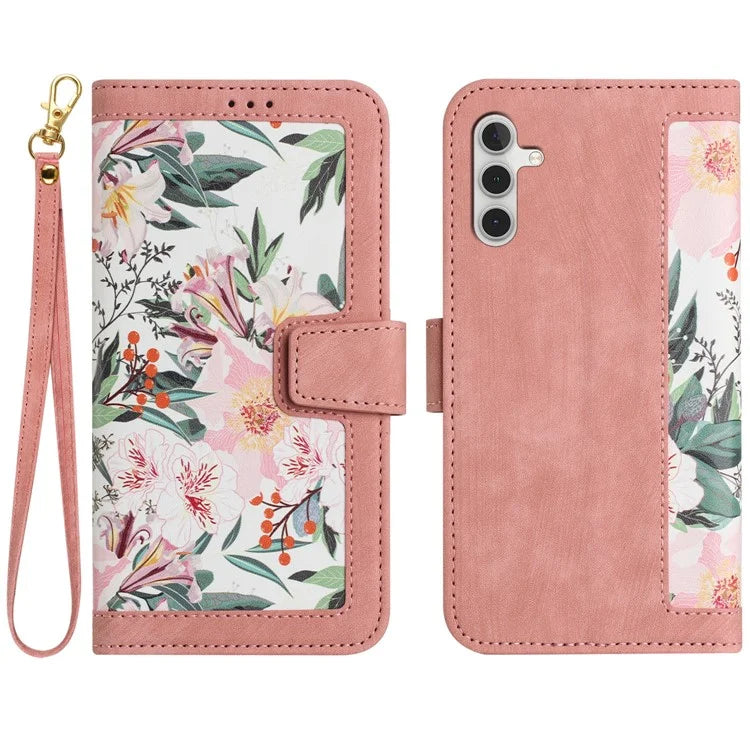 For Samsung Galaxy S24 FE Case PU Leather Floral Phone Cover with Card Slots