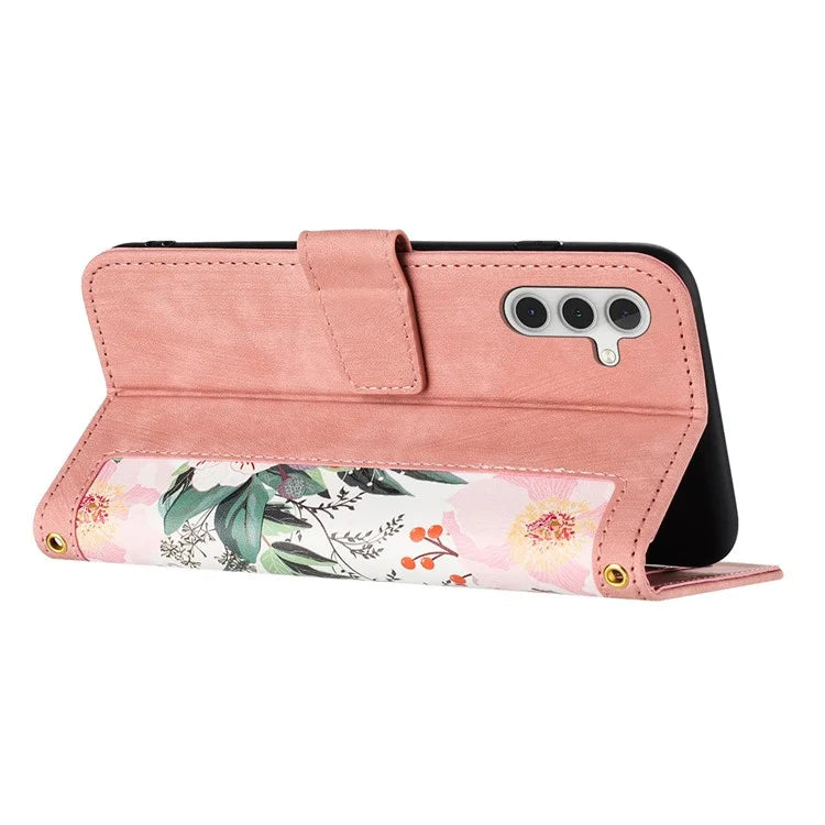 For Samsung Galaxy S24 FE Case PU Leather Floral Phone Cover with Card Slots