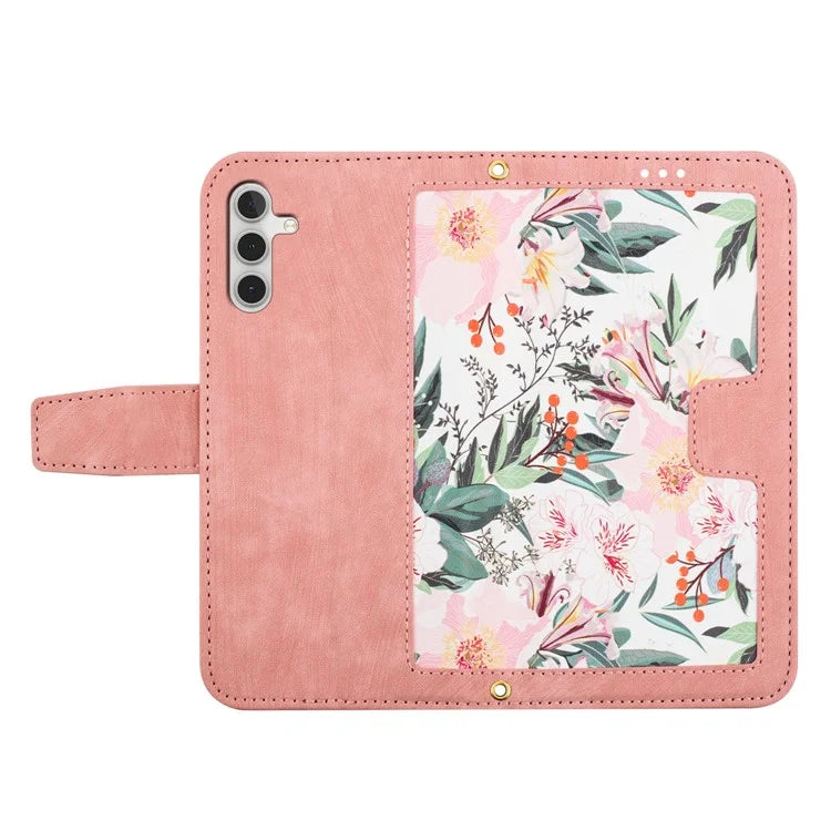 For Samsung Galaxy S24 FE Case PU Leather Floral Phone Cover with Card Slots