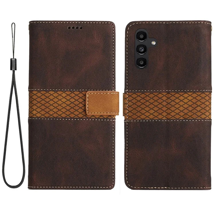 For Samsung Galaxy S24 FE Leather Case Grid Splicing Stand Wallet Phone Cover