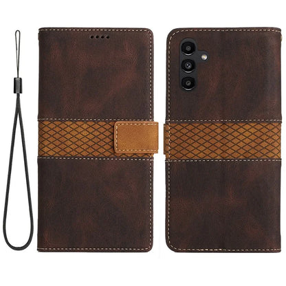 For Samsung Galaxy S24 FE Leather Case Grid Splicing Stand Wallet Phone Cover