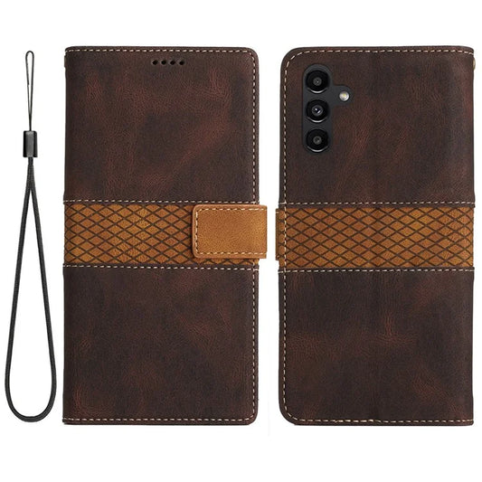 For Samsung Galaxy S24 FE Leather Case Grid Splicing Stand Wallet Phone Cover
