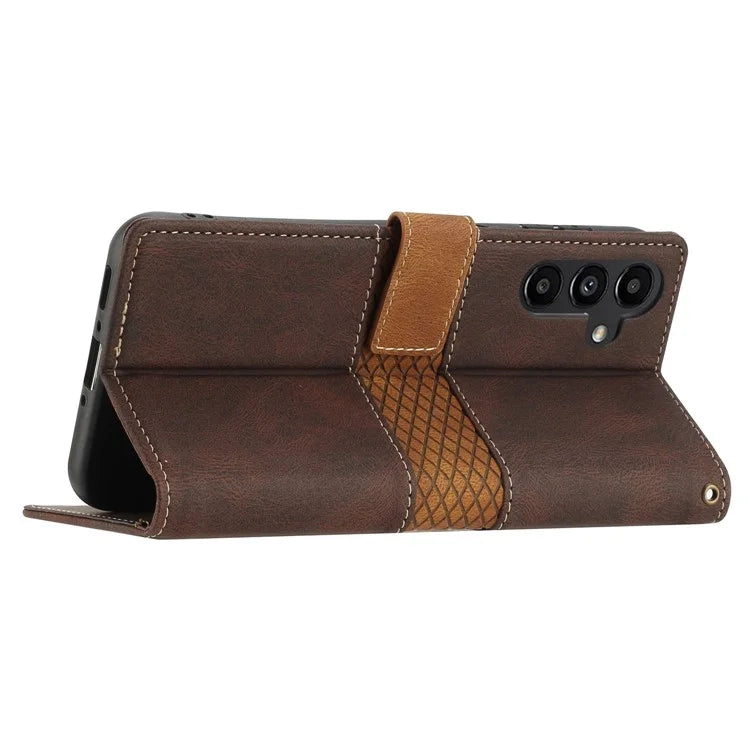 For Samsung Galaxy S24 FE Leather Case Grid Splicing Stand Wallet Phone Cover