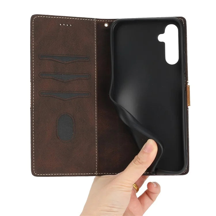For Samsung Galaxy S24 FE Leather Case Grid Splicing Stand Wallet Phone Cover