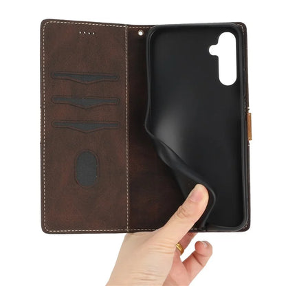 For Samsung Galaxy S24 FE Leather Case Grid Splicing Stand Wallet Phone Cover