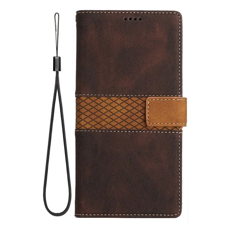 For Samsung Galaxy S24 FE Leather Case Grid Splicing Stand Wallet Phone Cover