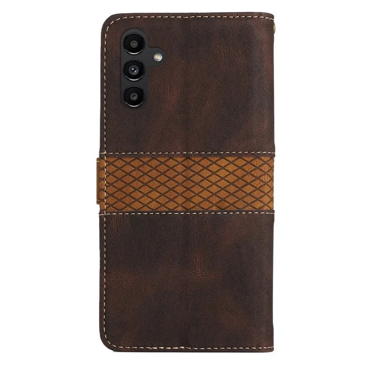 For Samsung Galaxy S24 FE Leather Case Grid Splicing Stand Wallet Phone Cover