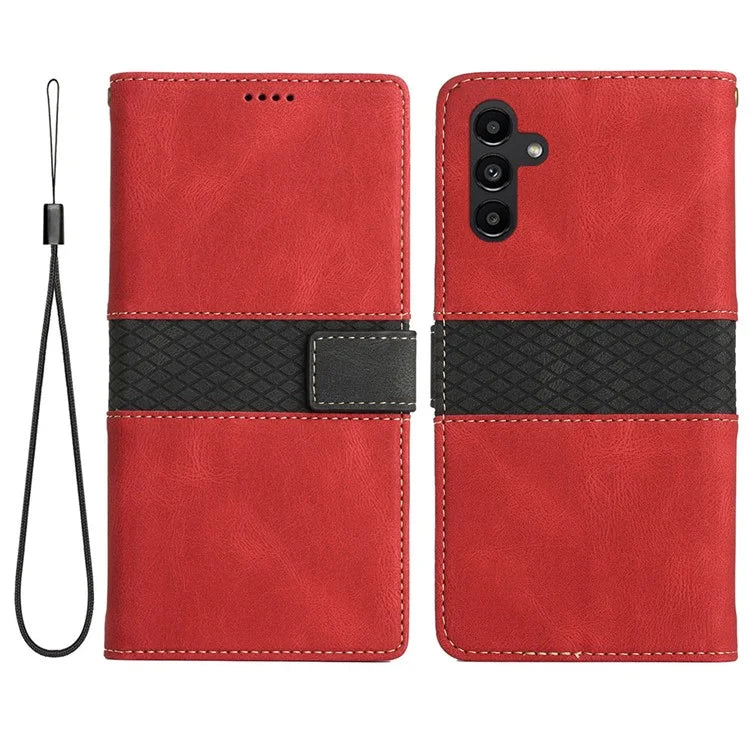 For Samsung Galaxy S24 FE Leather Case Grid Splicing Stand Wallet Phone Cover