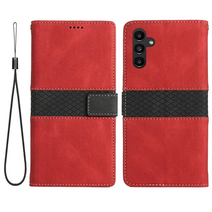 For Samsung Galaxy S24 FE Leather Case Grid Splicing Stand Wallet Phone Cover