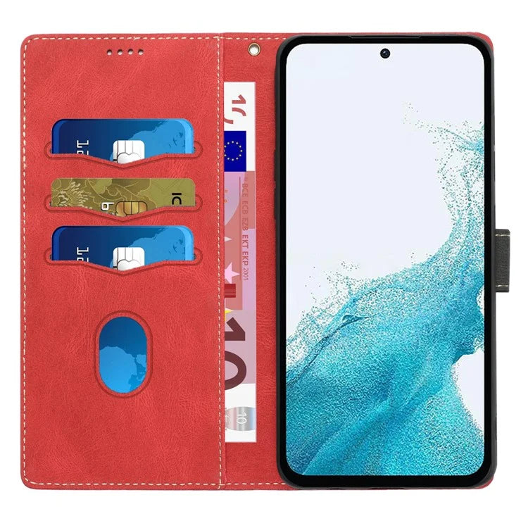 For Samsung Galaxy S24 FE Leather Case Grid Splicing Stand Wallet Phone Cover
