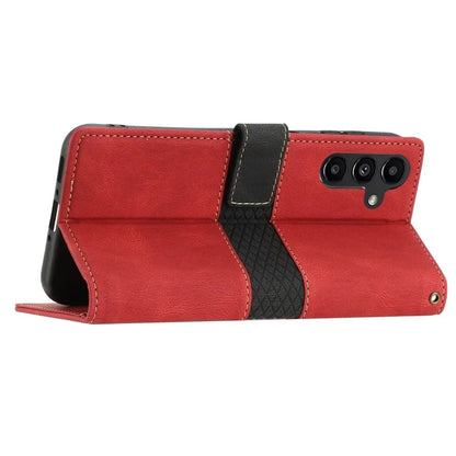 For Samsung Galaxy S24 FE Leather Case Grid Splicing Stand Wallet Phone Cover
