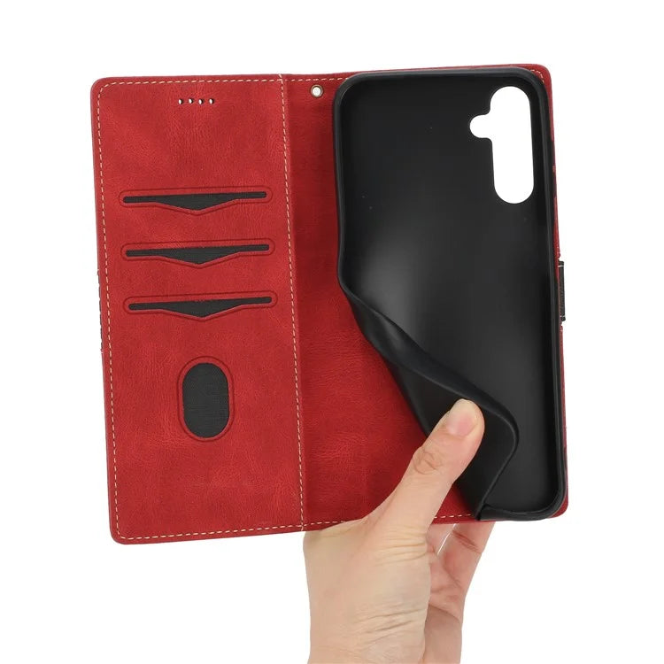 For Samsung Galaxy S24 FE Leather Case Grid Splicing Stand Wallet Phone Cover