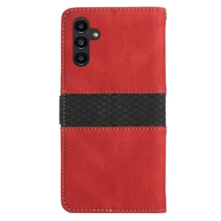 For Samsung Galaxy S24 FE Leather Case Grid Splicing Stand Wallet Phone Cover