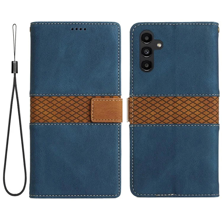 For Samsung Galaxy S24 FE Leather Case Grid Splicing Stand Wallet Phone Cover