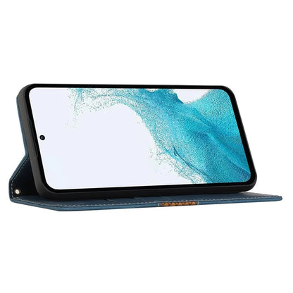For Samsung Galaxy S24 FE Leather Case Grid Splicing Stand Wallet Phone Cover