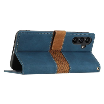 For Samsung Galaxy S24 FE Leather Case Grid Splicing Stand Wallet Phone Cover