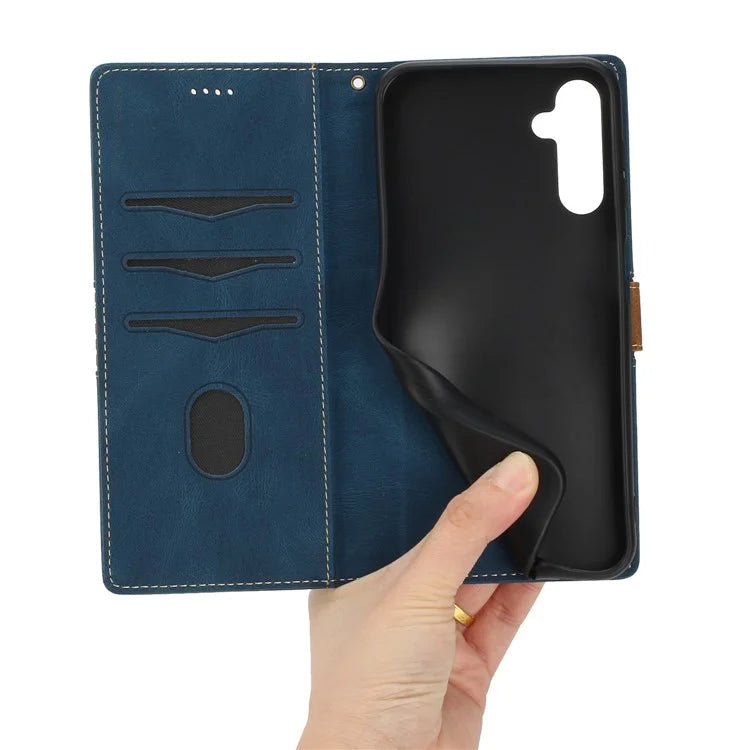 For Samsung Galaxy S24 FE Leather Case Grid Splicing Stand Wallet Phone Cover