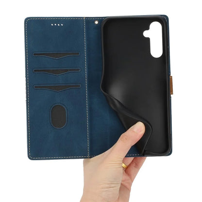 For Samsung Galaxy S24 FE Leather Case Grid Splicing Stand Wallet Phone Cover