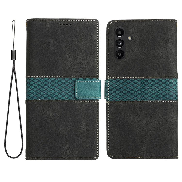 For Samsung Galaxy S24 FE Leather Case Grid Splicing Stand Wallet Phone Cover