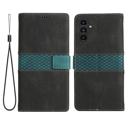 For Samsung Galaxy S24 FE Leather Case Grid Splicing Stand Wallet Phone Cover