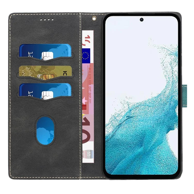 For Samsung Galaxy S24 FE Leather Case Grid Splicing Stand Wallet Phone Cover