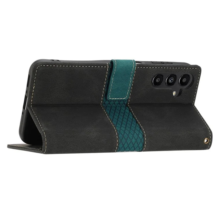 For Samsung Galaxy S24 FE Leather Case Grid Splicing Stand Wallet Phone Cover
