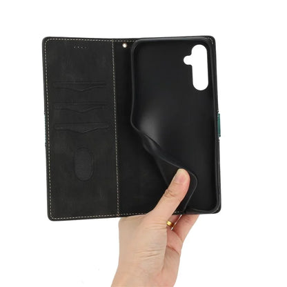 For Samsung Galaxy S24 FE Leather Case Grid Splicing Stand Wallet Phone Cover