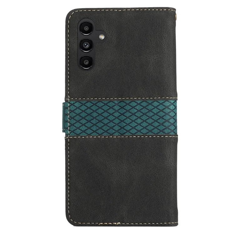 For Samsung Galaxy S24 FE Leather Case Grid Splicing Stand Wallet Phone Cover