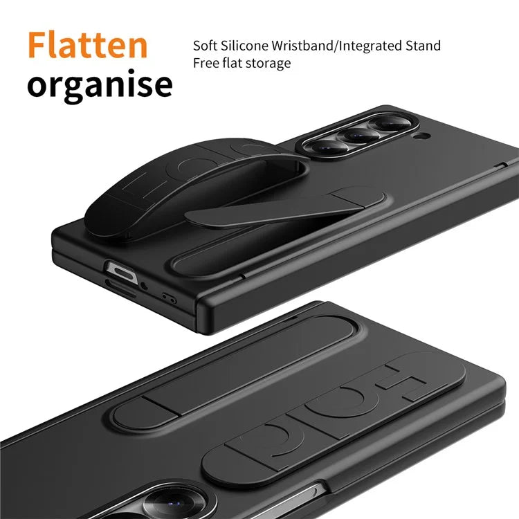 For Samsung Galaxy Z Fold6 5G Case Kickstand Wristband PC Phone Cover with Tempered Glass Film