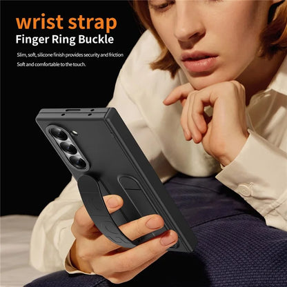 For Samsung Galaxy Z Fold6 5G Case Kickstand Wristband PC Phone Cover with Tempered Glass Film