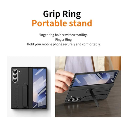 For Samsung Galaxy Z Fold6 5G Case Kickstand Wristband PC Phone Cover with Tempered Glass Film