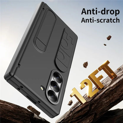 For Samsung Galaxy Z Fold6 5G Case Kickstand Wristband PC Phone Cover with Tempered Glass Film