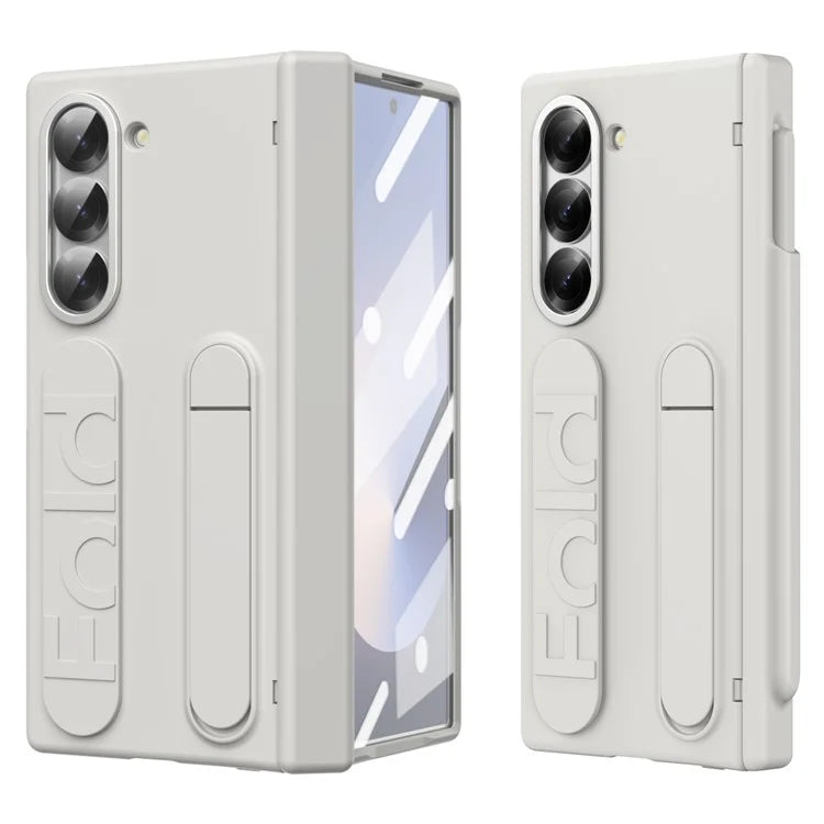 For Samsung Galaxy Z Fold6 5G Case Kickstand Wristband PC Phone Cover with Tempered Glass Film