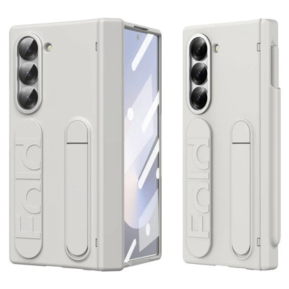 For Samsung Galaxy Z Fold6 5G Case Kickstand Wristband PC Phone Cover with Tempered Glass Film